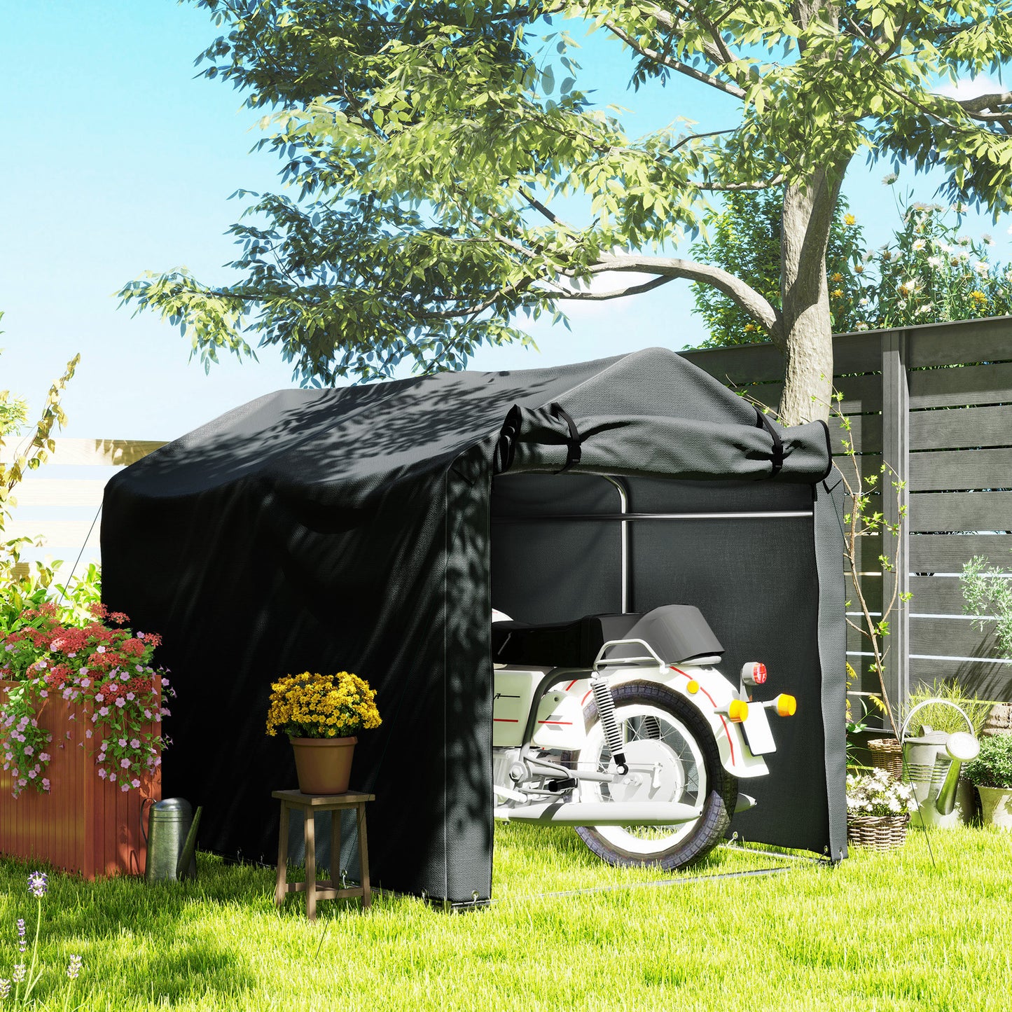 2.2 X 1.6 M Garden Storage Tent, Waterproof Anti-UV Bike Tent With Roll-up Zipper Door, Galvanised Outdoor Storage Shelter Carport For Bike, Motorbike, Garden Tools, Dark Grey