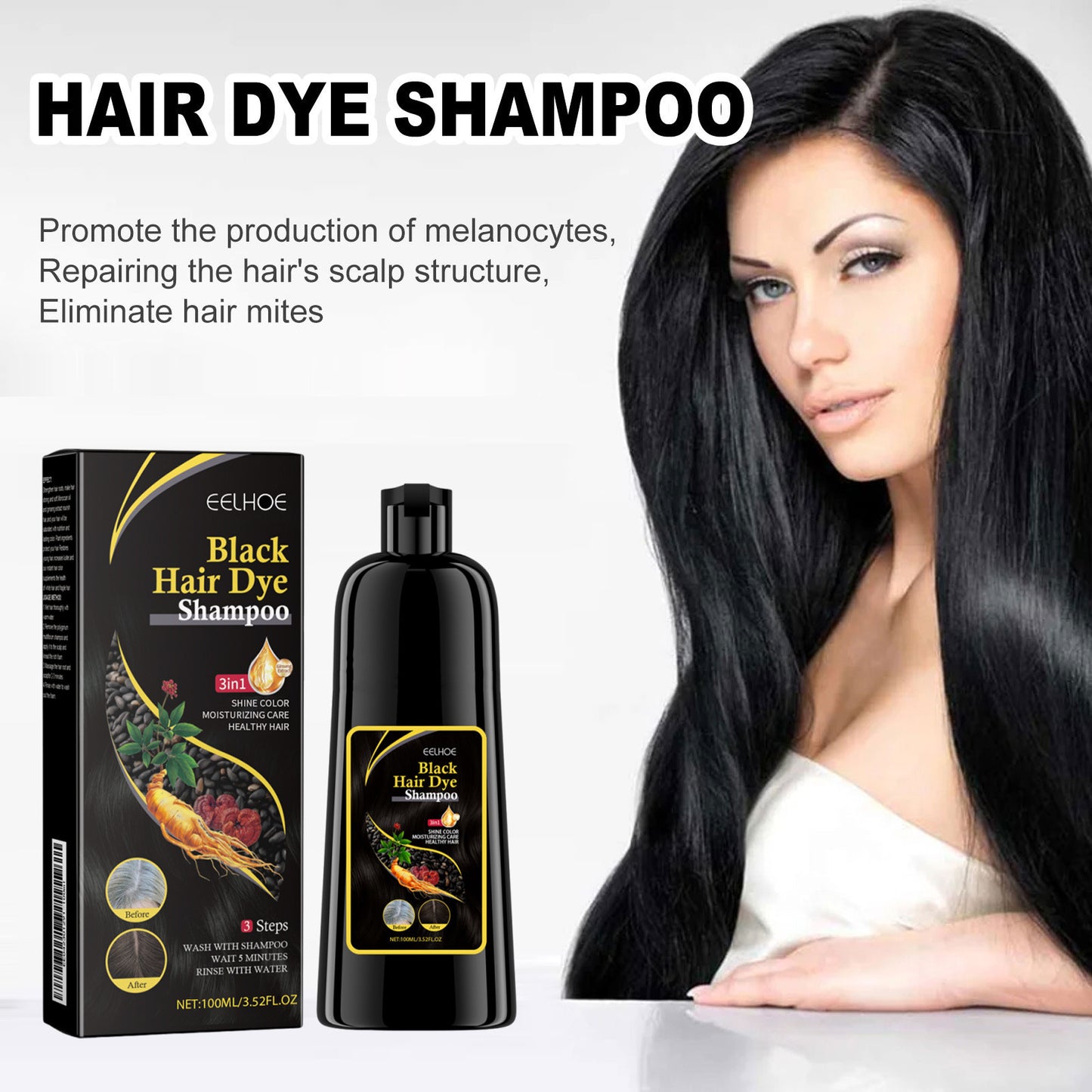 EELHOE Black Hair Shampoo Polygonum Multiflorum For DarkLustrousAnd Nourished Hair