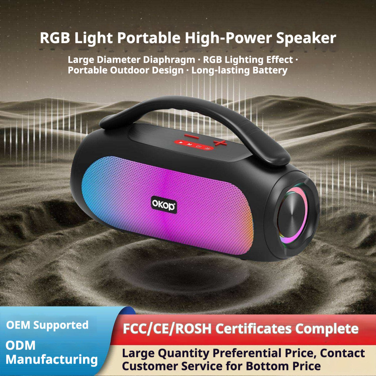 KP-819 High Power Bluetooth Speaker High Quality Audio Long Battery Life Home Audio System With Colorful Ambient Lighting Card Slot Best Seller