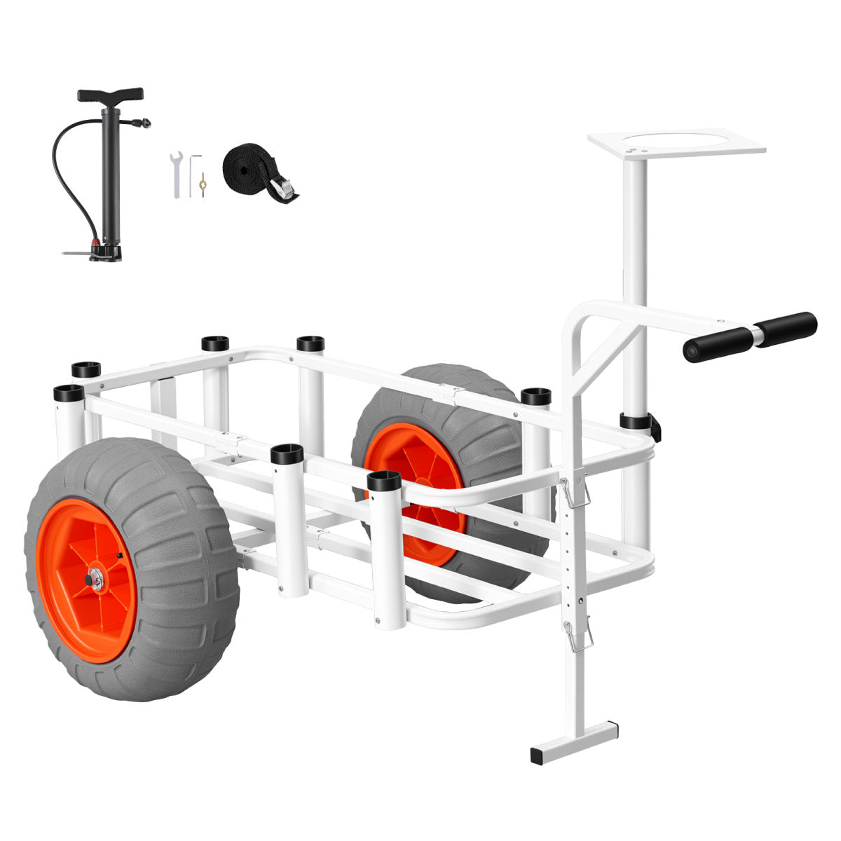 Beach Fishing Cart, 350 Lbs Load Capacity, Fishing Cart Wagon With Heavy-Duty Aluminum Alloy Frame, 16.5 In All-Terrain PU Balloon Tires, 8 Rod Holders, For Outdoor Activities Camping Picnic
