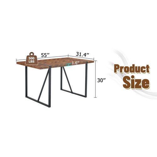 A Minimalist Retro Rectangular Dining Table With A Specially Textured Top And Black Metal Legs.Contemporary Minimalist MDF Dark Wood Textured Tabletop.Able To Give People A Visual Beauty With Rules.