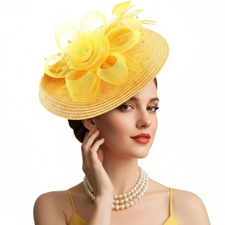 Cross-border Bestseller Mesh Flower Headpiece Straw And Feather Hair Accessory