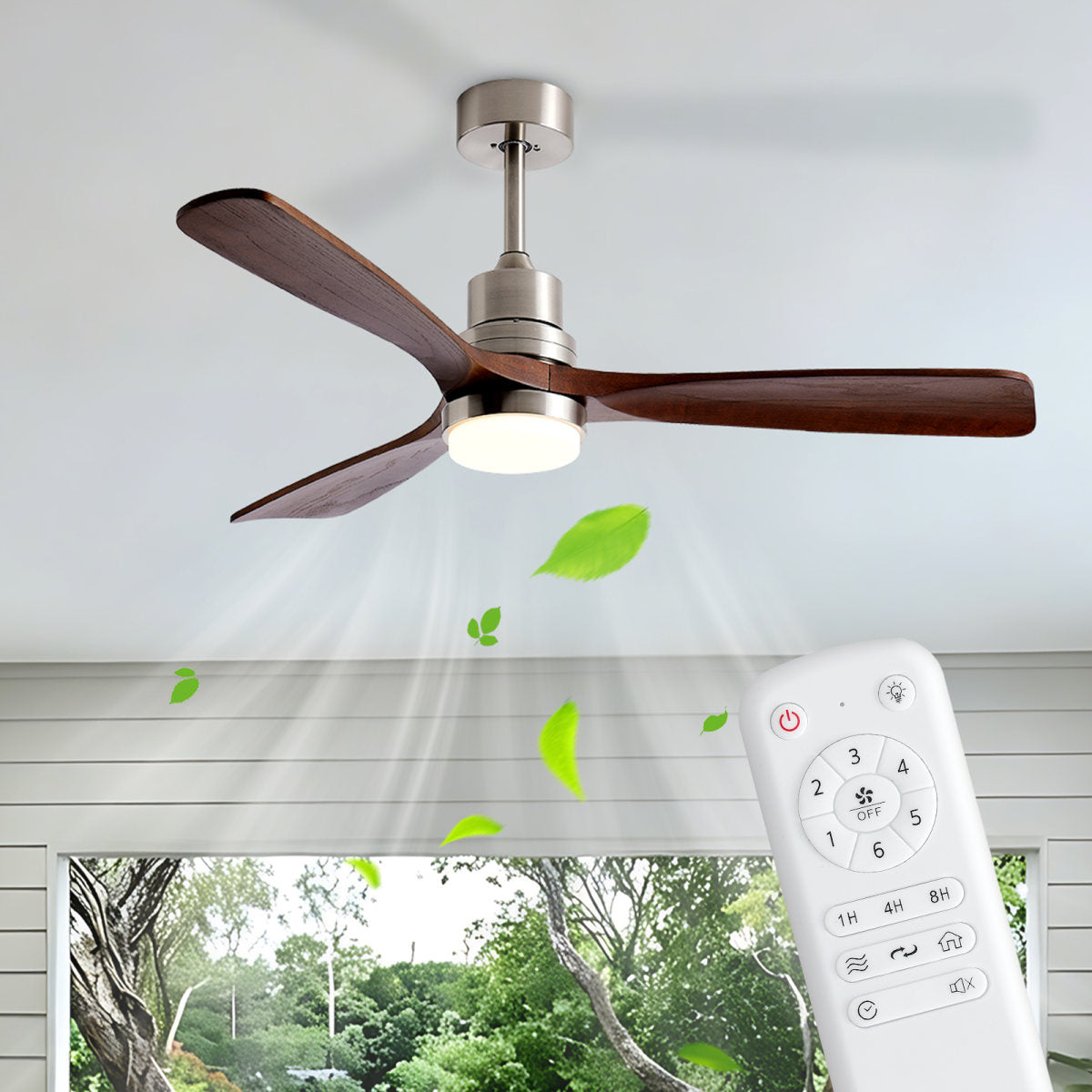 52 Inch Brushed Nickel Ceiling Fans with Lights and Remote Control, Modern Ceiling Fan Light, 3 Blades, 6 Speed DC Motor, Indoor Outdoor Ceiling Fan for Farmhouse,Bedroom