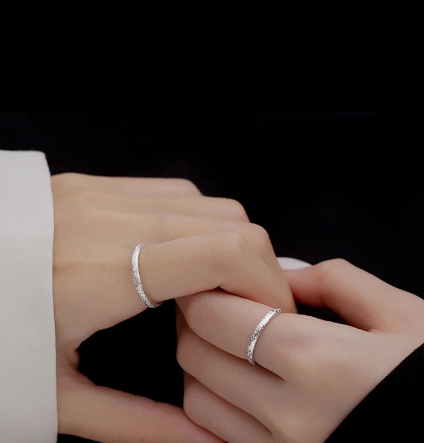 1 Pair 999 Sterling Silver Crushed Ice Textured Couple Rings, Minimalist Sparkly Style, For Daily Wear & Valentine's Gifts
