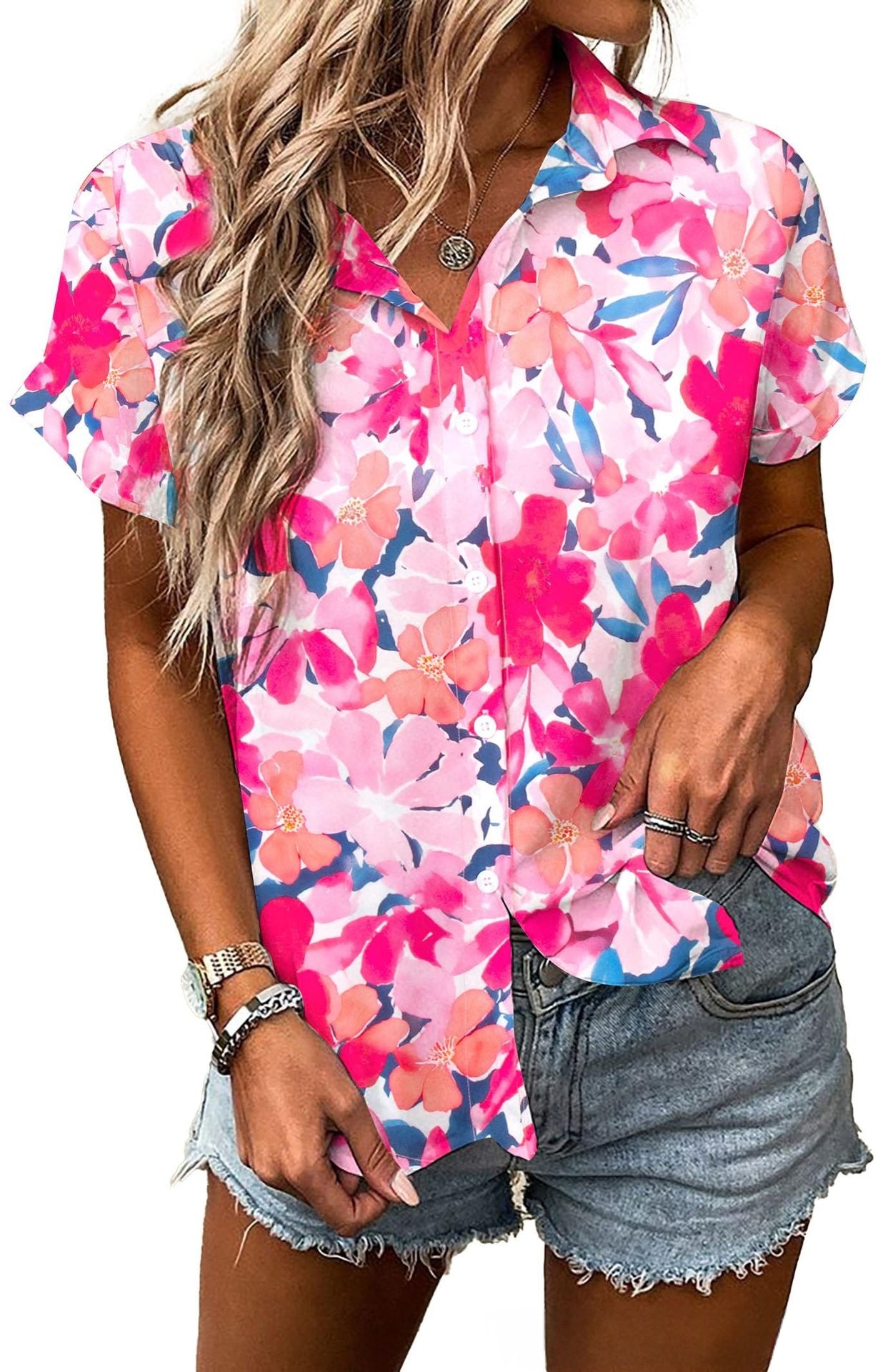 Womens Fashion Plus-Size Floral Loose-Fitting Shirt