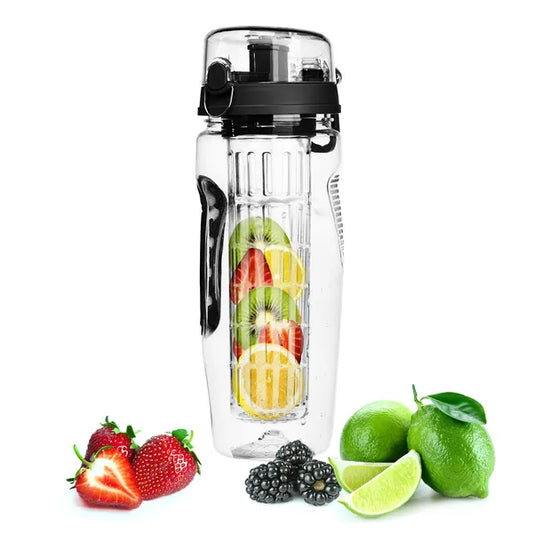 Fruit Infuser Water Bottle 32OZ Juice Shaker Sport W& Flip Top Lid Anti-Slip Grips For Office Home Sport Running Walking Hiking
