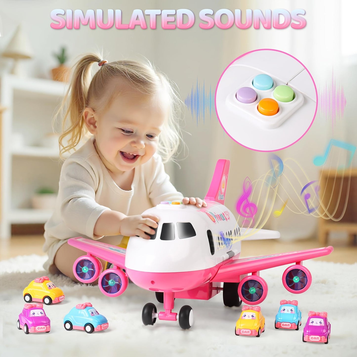 Princess Airplane Toy Set  Includes Airplane, Princess Car, Road Signs, And Road Barriers  Birthday & Christmas Gift Suitable For Girls