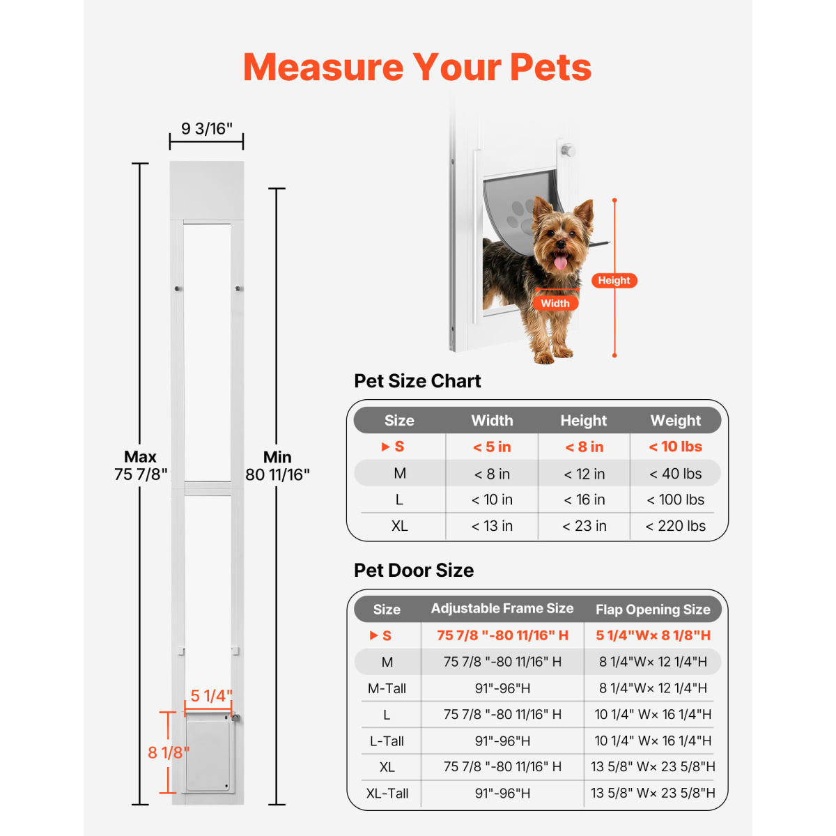 Dog Door For Sliding Glass Door, 75 7  8 To 80 11 16  Adjustable Height, Aluminum Alloy Frame With Flap And Rotating Hinge, Lock Design, For Small-Sized Dogs, Sliding Glass Pet Doors For Renters