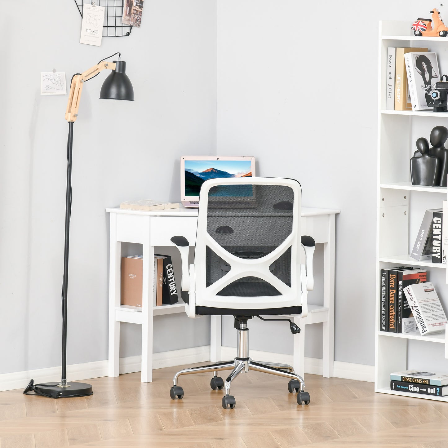 Corner Desk, Triangle Computer Desk with Drawer and Storage Shelves for Small Spaces, Home Office Workstation for Living Room, or Bedroom, White