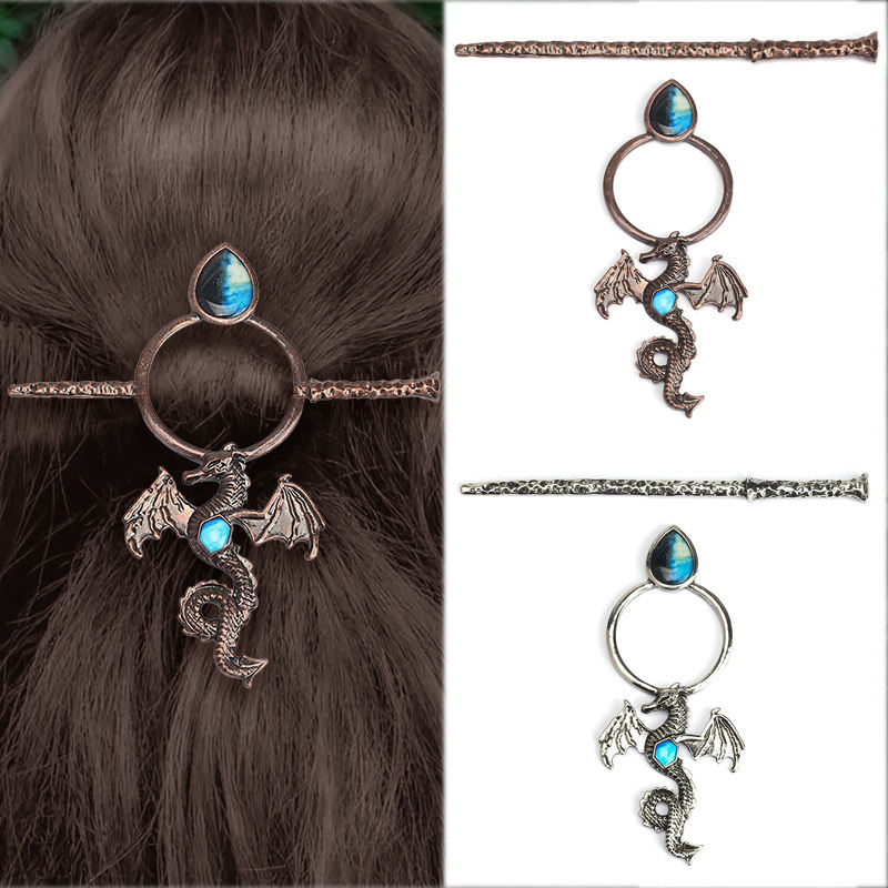 Retro Moonstone Flying Dragon Hair Accessory
