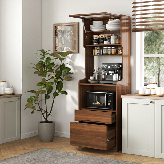 Kitchen Pantry Hutch Storage Cabinet, Farmhouse Kitchen Hutch Buffet Cabinet With Microwave Stand, Freestanding Buffet Sideboard Coffee Bar Cabinet