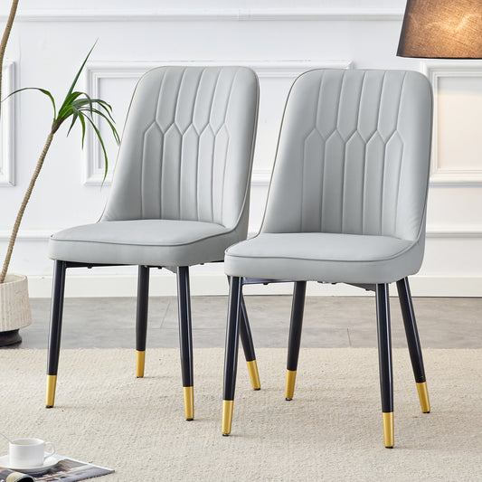 2-piece Package Chair, Modern Light Gray Dining Chair With PU Leather Back Cushion And Black Metal Legs, Suitable For A Variety Of Scenes Such As Dining Room, Kitchen And Bedroom.