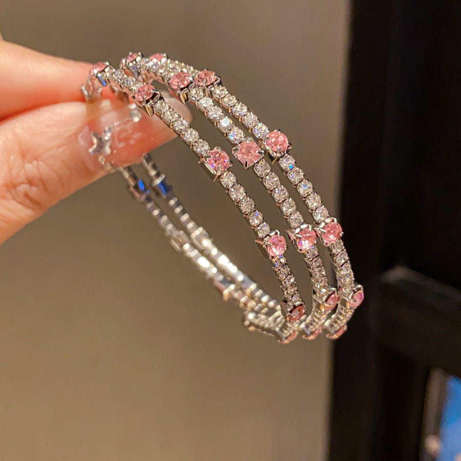 Classic Vintage European  Zircon Inlaid Bracelet, French Elegant Temperament Sparkly Rhinestone Light Luxury Fashion Bangle