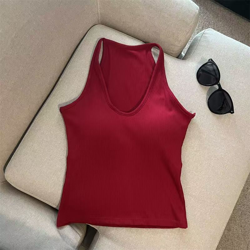 Hanging Neck Pure Want Beauty Back Solid Color Wrapped Chest Tube Top Bottoming Inner Fixed Cup