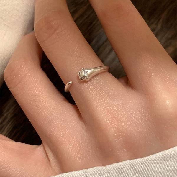 1pc 999 Sterling Silver Zircon Cat Paw Open Ring, Cute & Sweet Style, Perfect For Daily Wear & Valentine's Day Gift