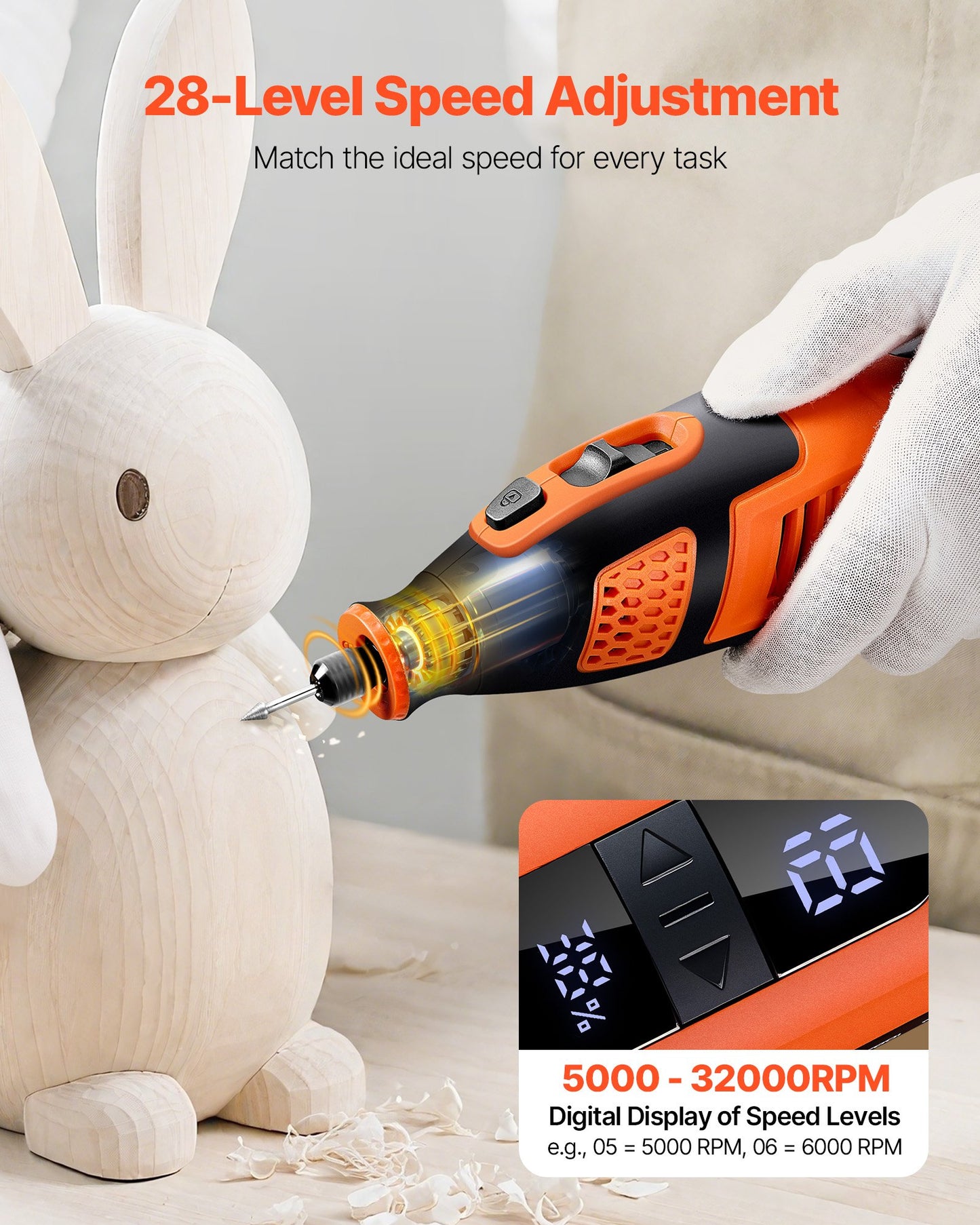 119-Piece Cordless Rotary Tool Kit, DC12V Portable Mini Power Rotary Tool, 28-Level Speed 5000-32000 RPM Multi-Purpose DIY Tools For Engraving, Sanding, Polishing, Carving, Cutting, DIY Crafts
