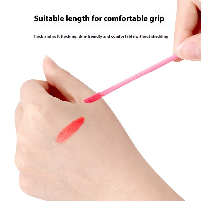 Fishing Rod Lip Brush Flocking Lipstick Makeup Brush Solid Lip Lacquer Brush Cotton Swab 50PCS