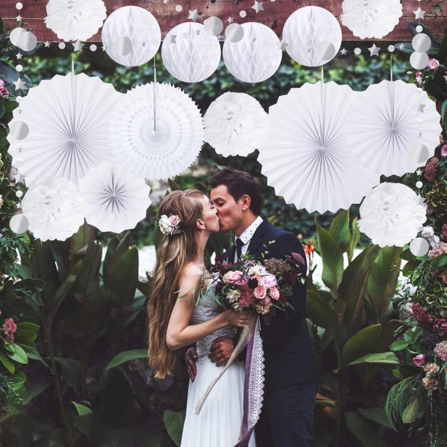 Multi-Piece Party Gift Sets, Wedding Decorations - 20-Piece White Paper Fans | Ceremony, Reception, Engagement, Wedding Anniversary, Bridal Shower | Indoor & Outdoor Party Elegance