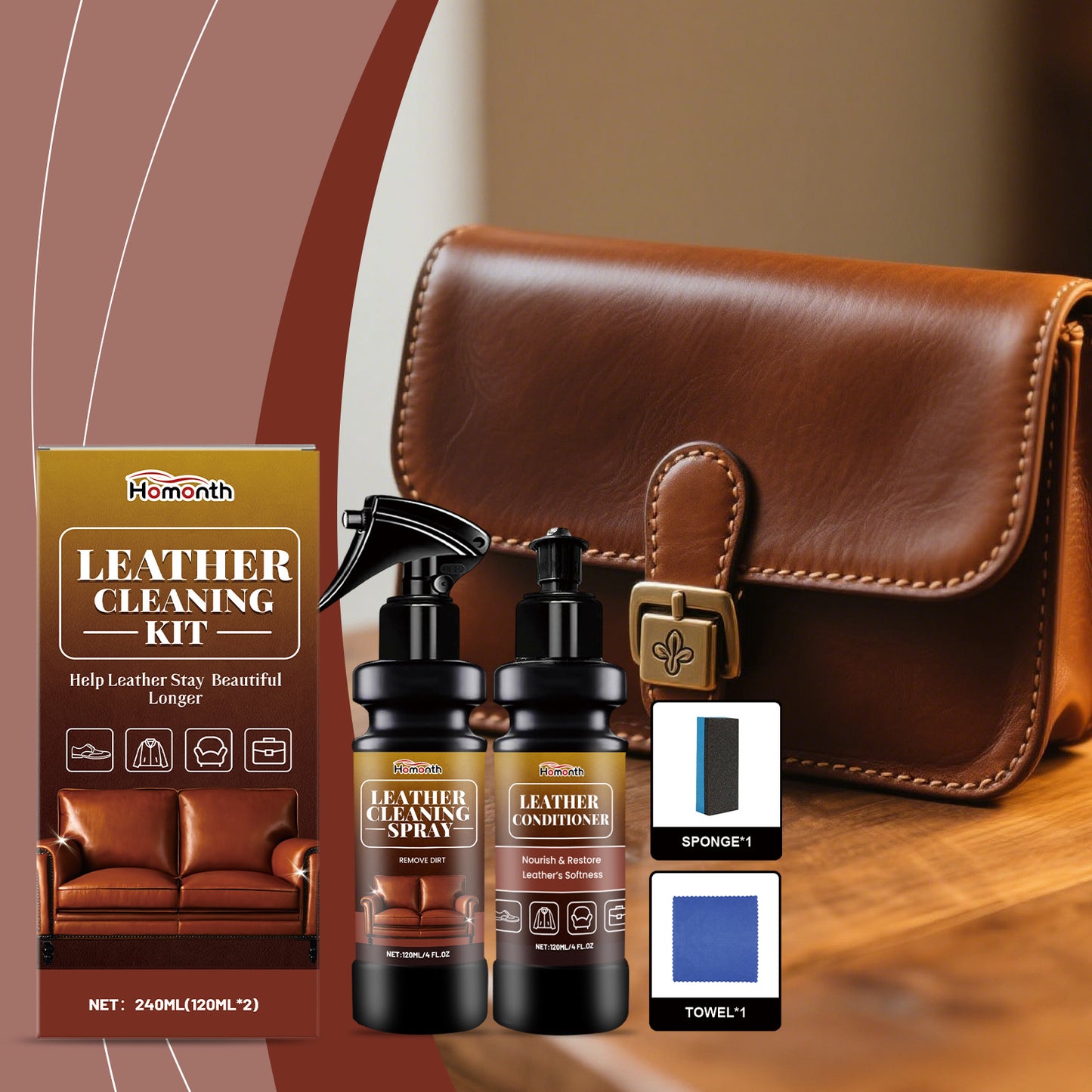 Shine Restorer And Stain-Resistant Leather Cleaning & Care Kit