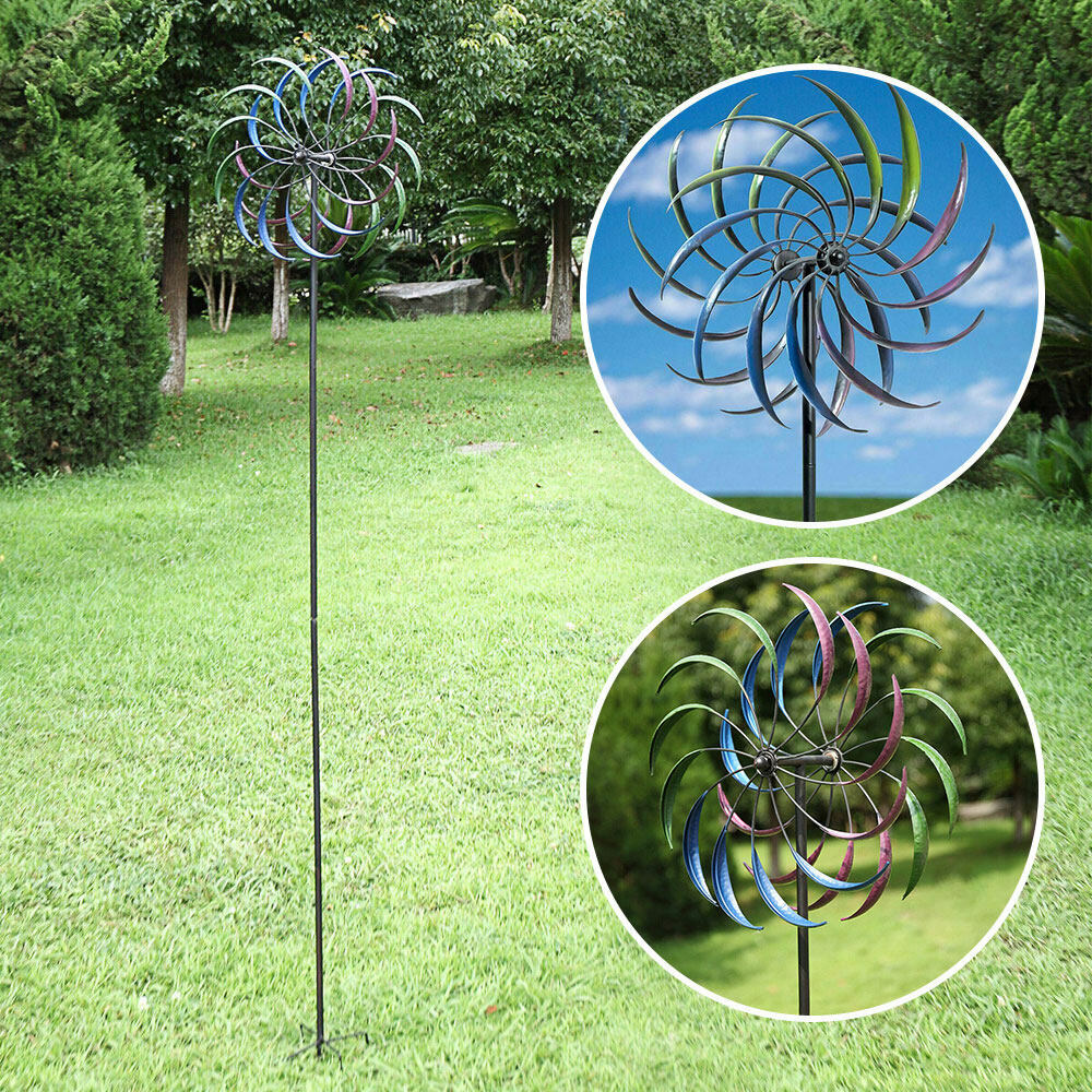 2M Metal Windmill Garden Art Decor Wind Spinner Kinetic Yard Colorful Sculpture
