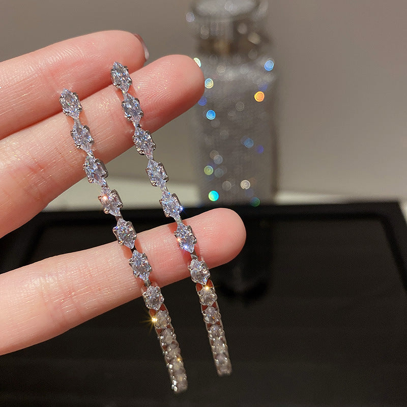 Silver Needle Diamond Tassel Earrings For Women Light Luxury Exaggerated Dangle Earrings Fashion Jewelry