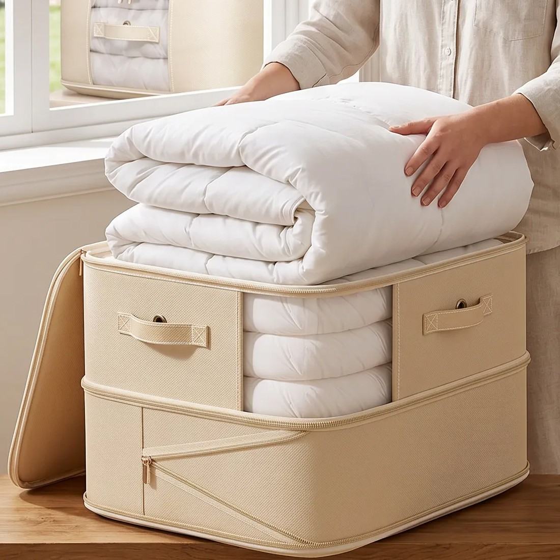 4x Clothes Storage Bags With Zips Bedroom Large Collapsible Storage Box Bedding