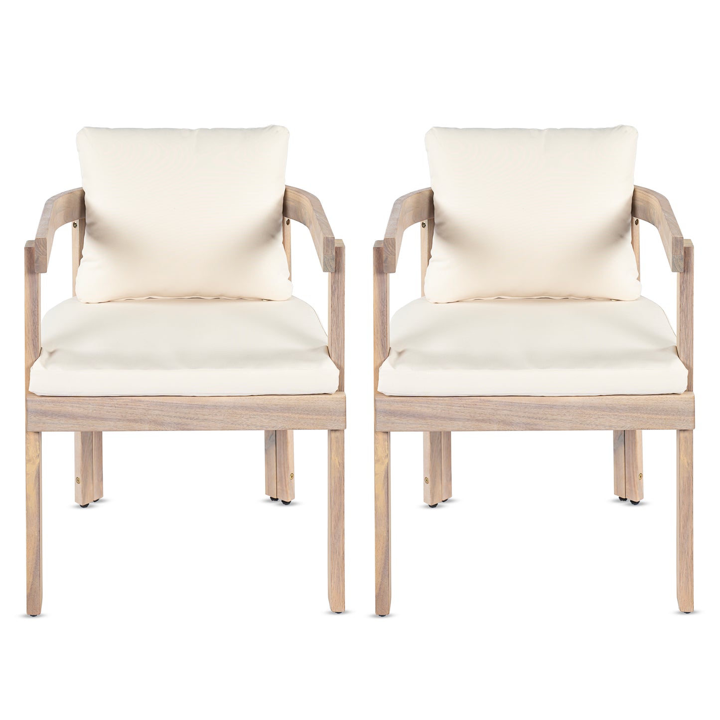 Acacia Wood Dining Chairs Set Of 2, Armchairs With Cream Cushions, Barrel Accent Chair, Comfy Seating Kitchen Side Chair Set For Balcony, Backyard, Garden,Light White