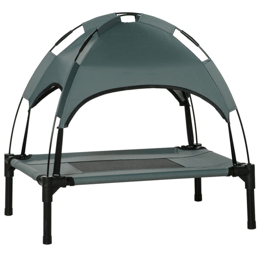 PawHut Raised Dog Bed Waterproof Elevated Pet Cot With Breathable Mesh UV Protection Canopy Grey, For Small Dogs, 61 X 46 X 62cm