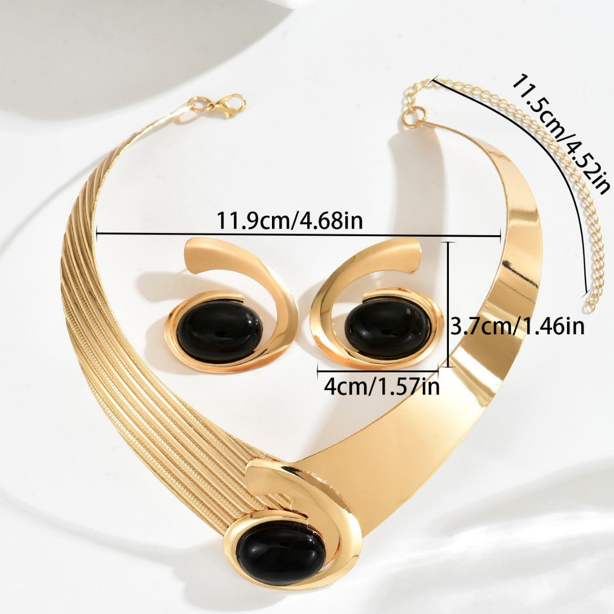 2026 New Arrival Cross-Border European American Jewelry For Women, Geometric Gemstone Inlaid Exaggerated Necklace & Matching Earrings, Versatile Fashion Ear Neck Jewelry Set