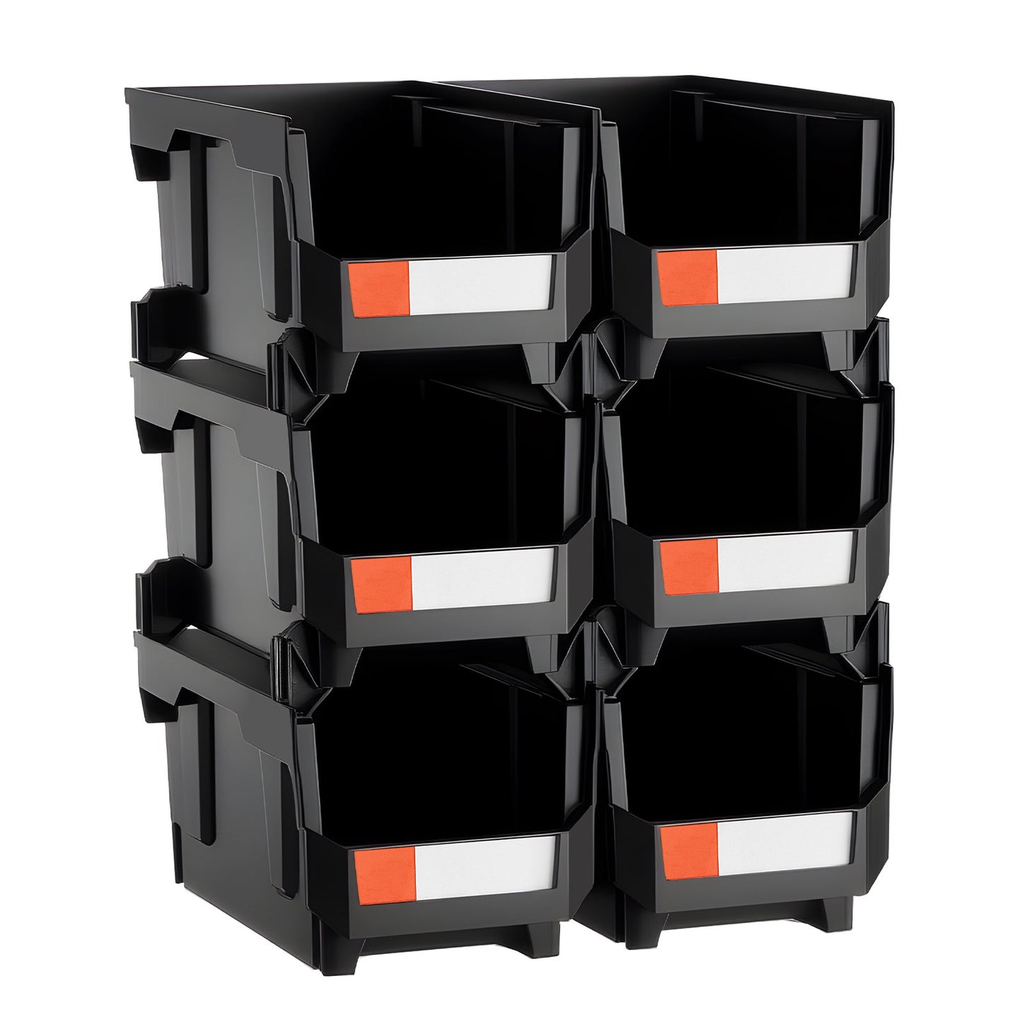 Plastic Stackable Storage Bins, 14.8 X 8.5 X 7.1 Inch (6 Pack), Plastic Containers For Organizing And Storage Bins For Closet, Garage, Small Parts, Office Supplies And Other Accessories, Black