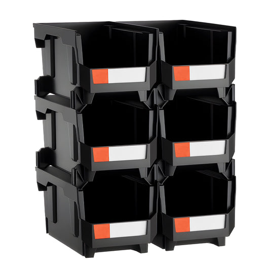 Plastic Stackable Storage Bins, 14.8 X 8.5 X 7.1 Inch (6 Pack), Plastic Containers For Organizing And Storage Bins For Closet, Garage, Small Parts, Office Supplies And Other Accessories, Black