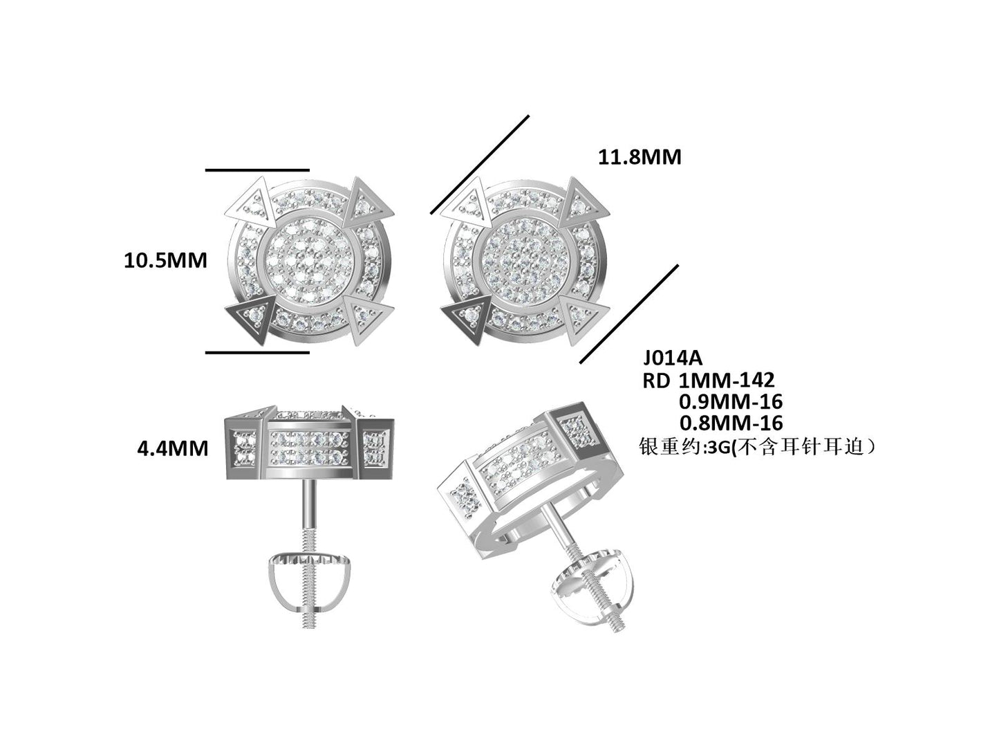 S925 Sterling Silver 174pcs D Color VVS1 Moissanite Geometric Stud Earrings 3g Screw Back Platinum Plated GRA Certified Gift Box