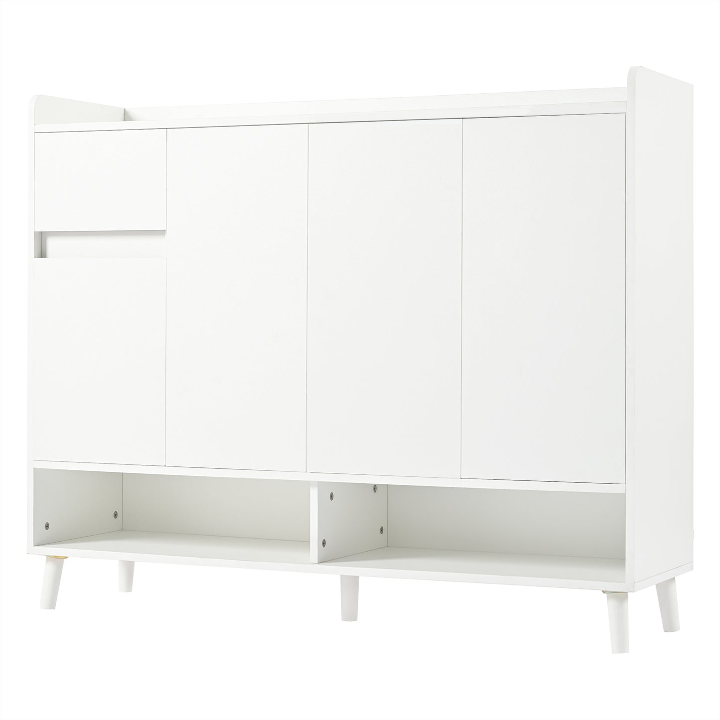 Modern Sideboard Chest Of Drawers Shoe Cabinet With Large Storage Space, 4 Doors And 1 Drawers With An Adjustable Shelf For Dining Room, Living Room Or Kitchen ,White, Dimensions 120X99X35 Cm
