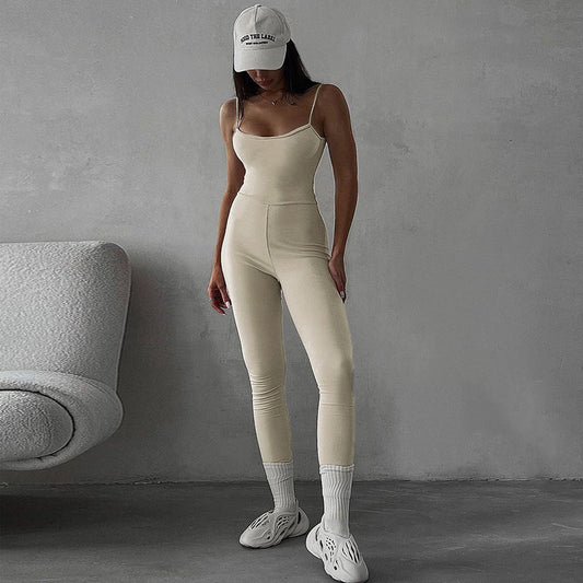 Simple And Stylish Casual Women's Solid Color Sports Yoga Jumpsuit