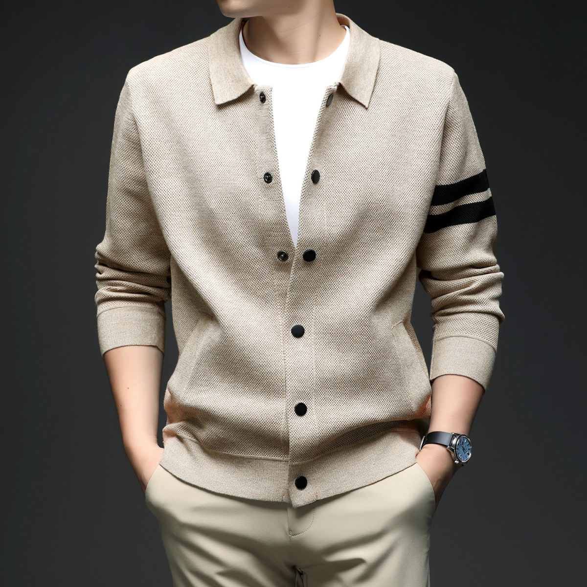 Knitted Cardigan Lapel Korean Slim Men's Jacket