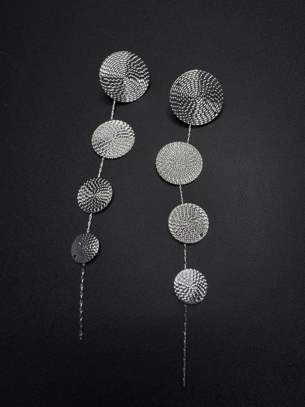 Silver Needle Metal Texture Round Tassel Earrings For Women Fashion Personality Versatile Luxury