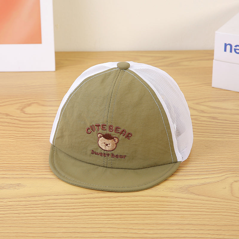 Children's Cartoon Pattern Letter Embroidered Patchwork Net Fabric Breathable And Cool Fashion Short-brimmed Baseball Cap Suitable For Shopping And Traveling