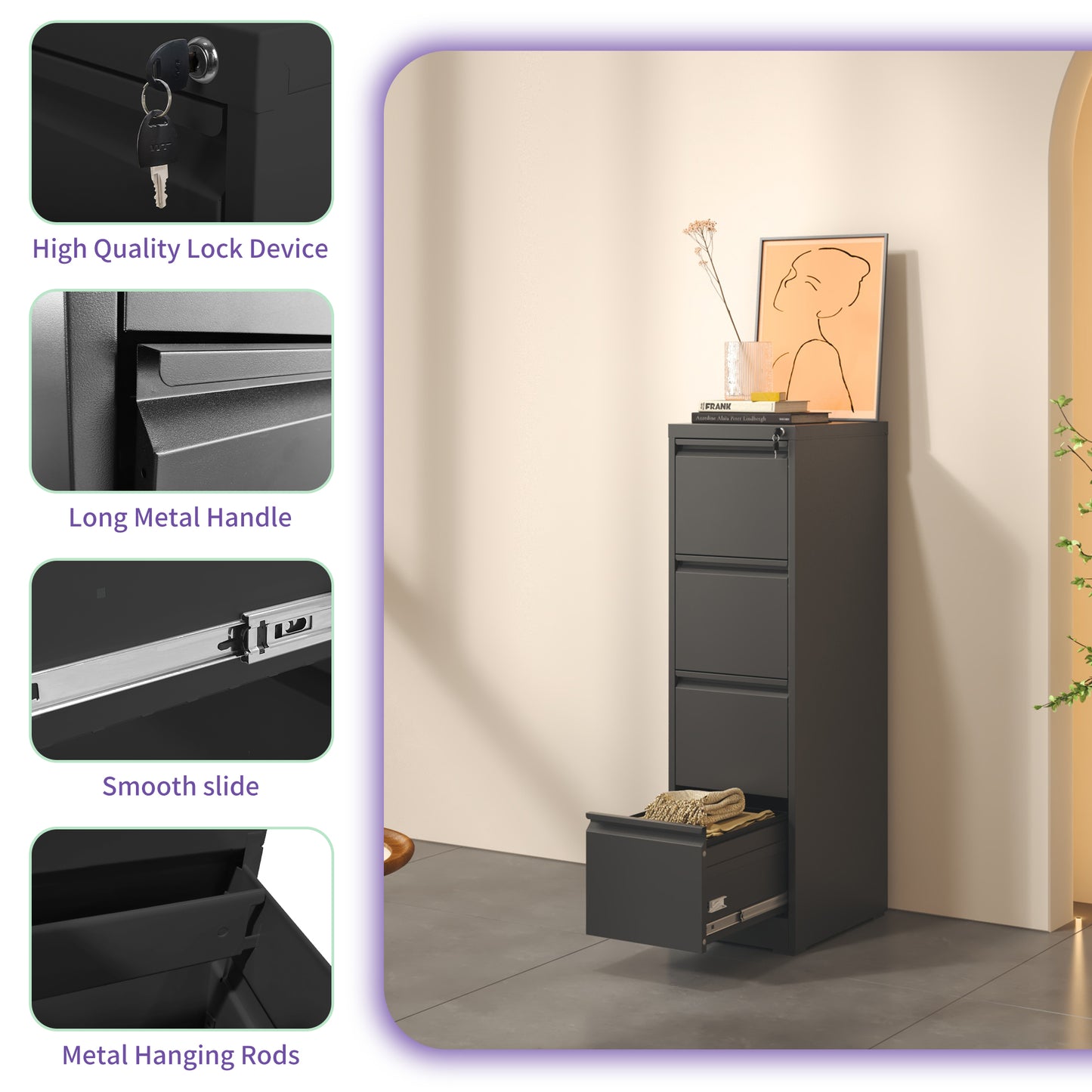 4 Drawer Metal Vertical File Cabinet With Lock Office Home Steel Vertical File Cabinet For A4 Legal Letter Size