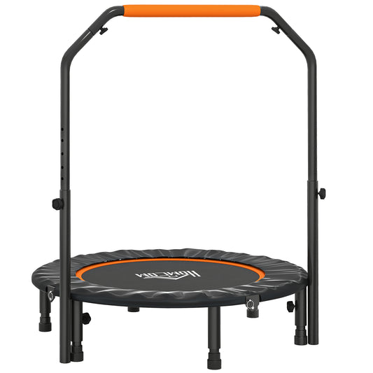 40" Foldable Mini Fitness Trampoline, With Adjustable Foam Handle, Orange