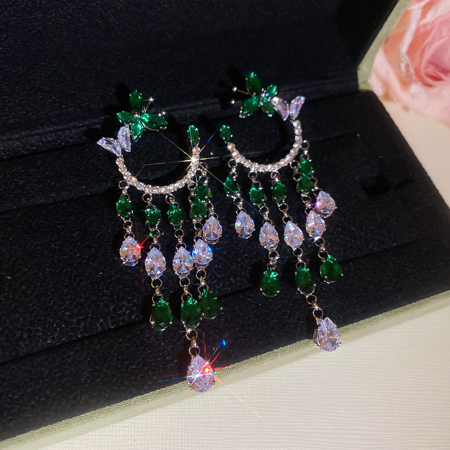 Silver Needle Premium Chinese Earrings Women Enamel Flower Rhinestone Pearl Elegant