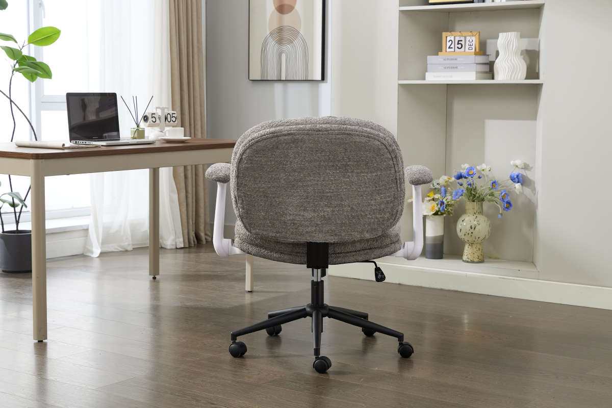 Cross Legged Chair With Flip-up Armrests, Comfy Swivel Chairs With Wide Seat For Women, Adjustable Makeup Vanity Chair For Apartment, Home, Office,Grey.