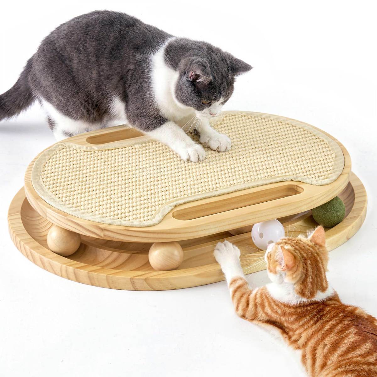Cat Scratcher With Ball Track Toy, Sisal Scratch Pad For Indoor Use  Wooden Interactive Cat Puzzle Toys For Adult Cats, Kitten Mental Stimulation Self Play Home Enrichment, Spinning Balls