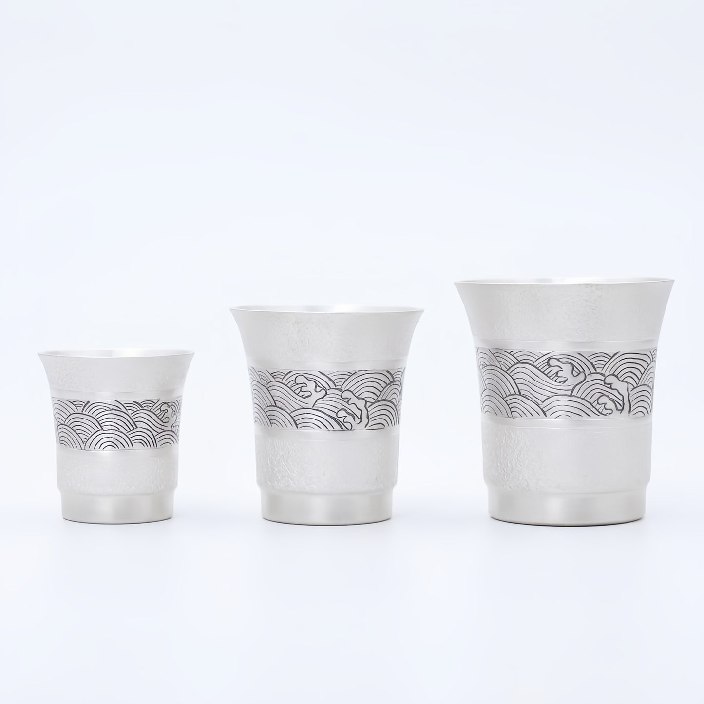 Pure 999 Fine Silver Premium  Tea Cups in Three Sizes with Elegant Wave Patterns-Premium Master Cup - Handicraft