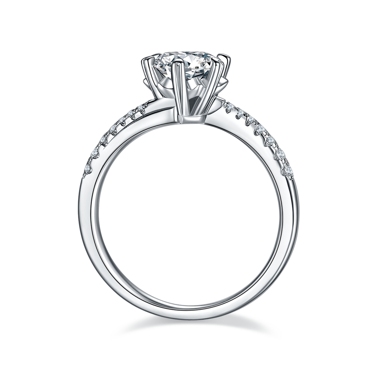 S925 Sterling Silver 1ct Moissanite Engagement Ring, D-VVS1 Round Cut, Platinum Plated, 6-Prong Heart Setting, US Sizes 5-9 With GRA Certificate Gift Box
