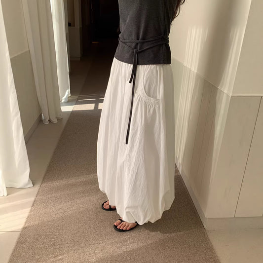 Korean-style Elastic-waist Designer A-line Bloom Versatile Midi Skirt