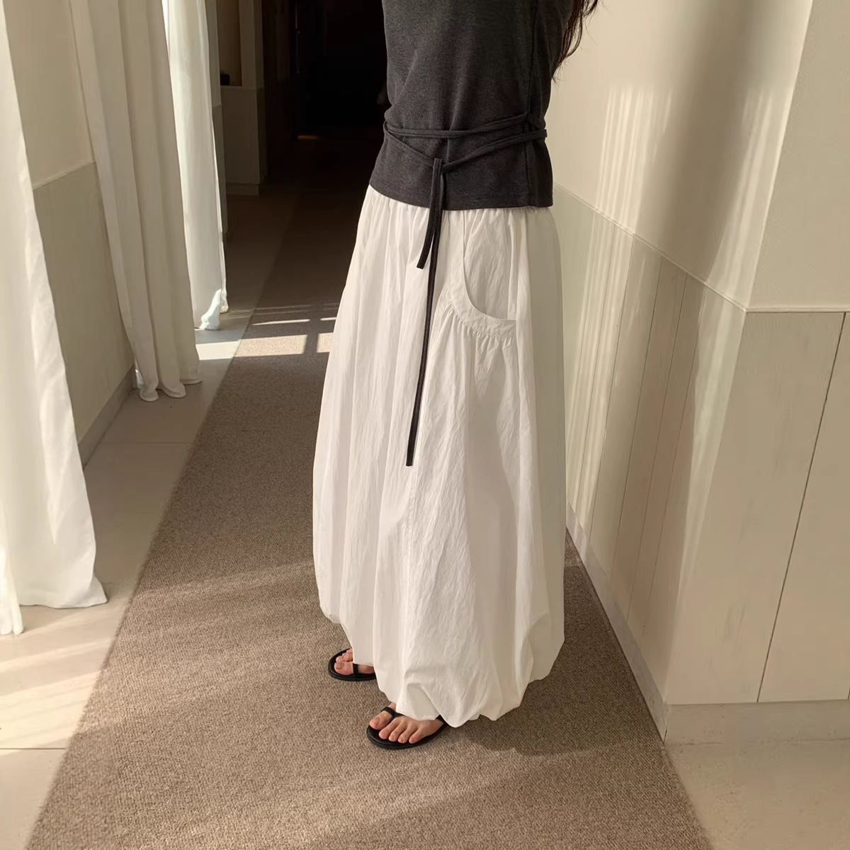 Korean-style Elastic-waist Designer A-line Bloom Versatile Midi Skirt