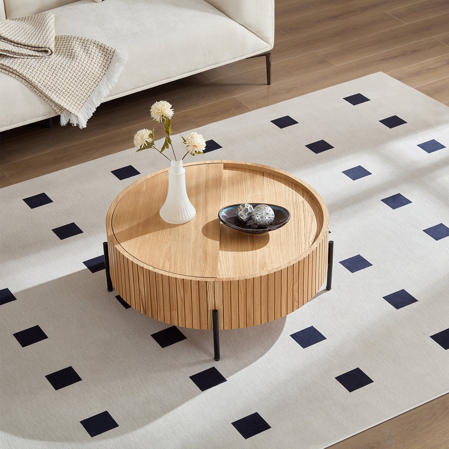 Round Coffee Table With Storage Modern Accent Tea Table For Bedroom Living Room Office Apartment