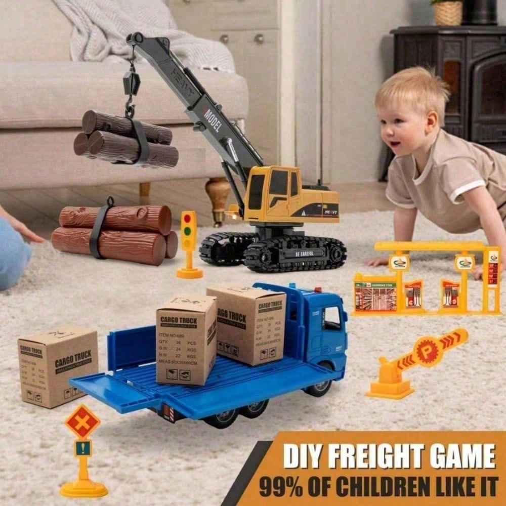 Kids 2 In 1 RC Crane Truck. An Educational Construction Toy With Flashing Lights, Logs, And DIY Accessories. A Fun And Interactive Christmas Present That Encourages Creativity And Problem Solving.