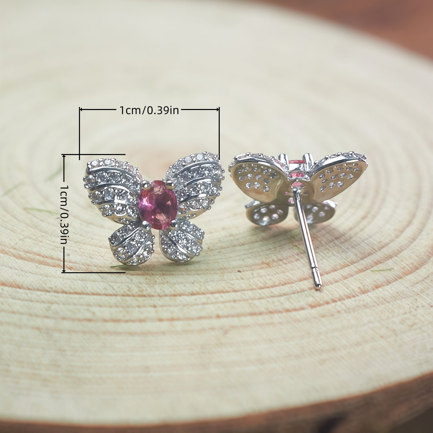 Oval  CZ Center Full Pave White Crystal Butterfly Stud Earrings For Women, Copper Silver Plated Vintage Wedding Daily Statement Jewelry Gift