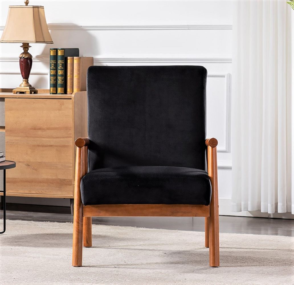 25     Wide Classic Mid-Century Modern Arm Chair, Black